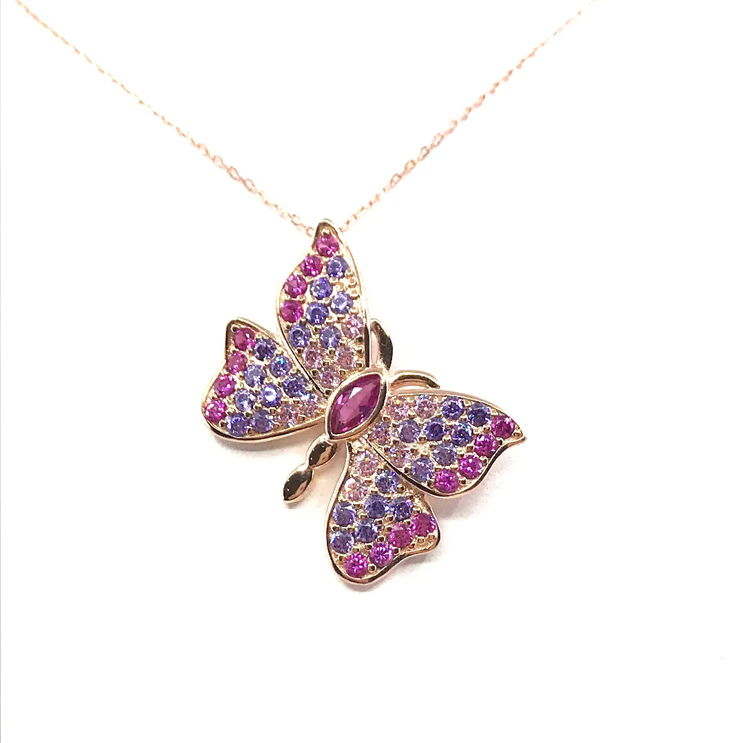 Picnic Ready Rose Gold Plated Sterling Silver Butterfly Pendant Necklace