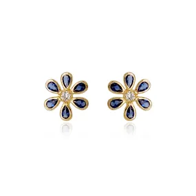 14k Gold Sapphire CZ Flower Stud Earrings Classic Item