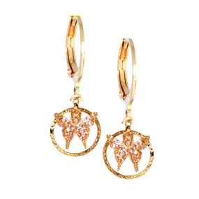 Small Jewelry Delicate Item Surgical Steel Hollow Circle With CZ Butterfly Earrings