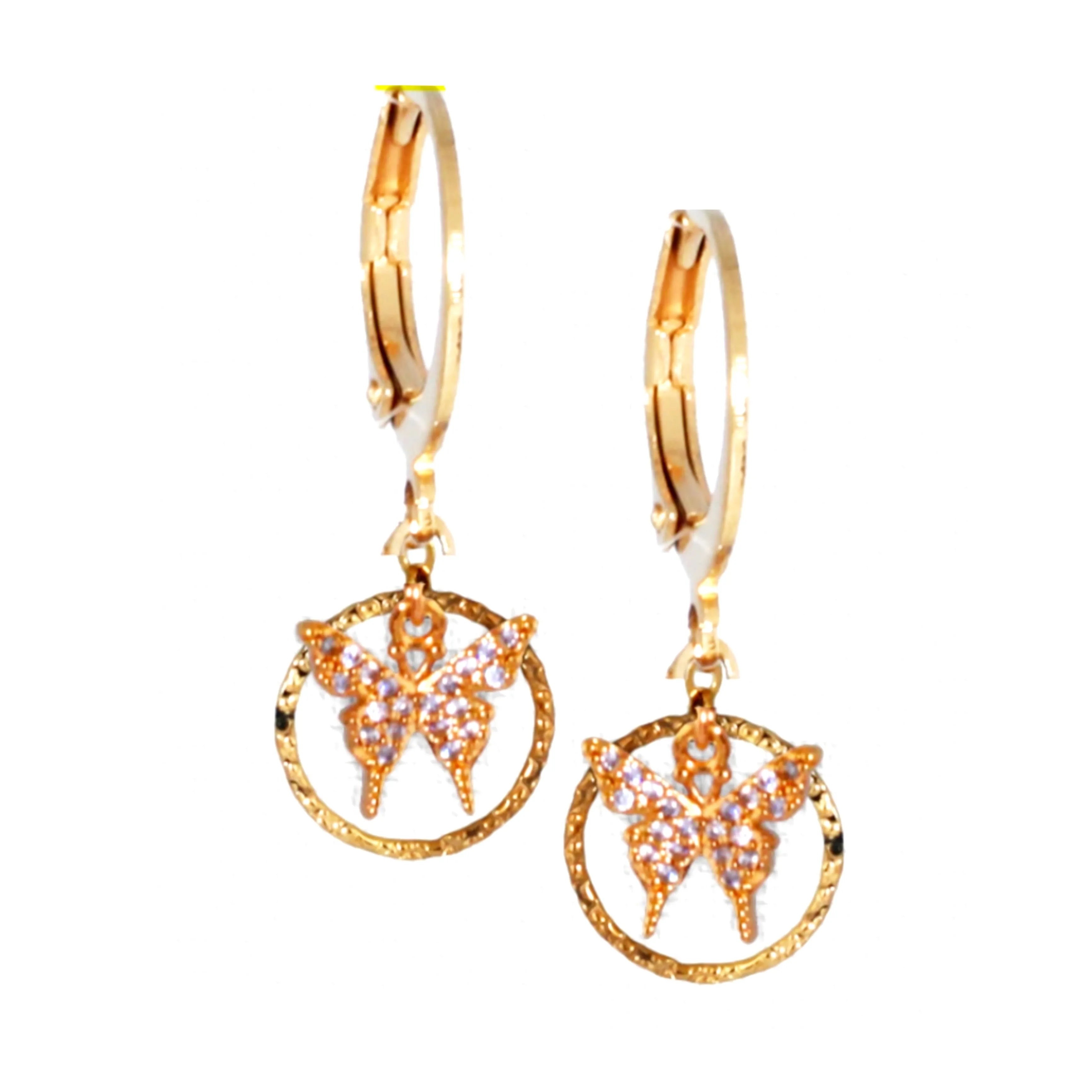 Small Jewelry Delicate Item Surgical Steel Hollow Circle With CZ Butterfly Earrings