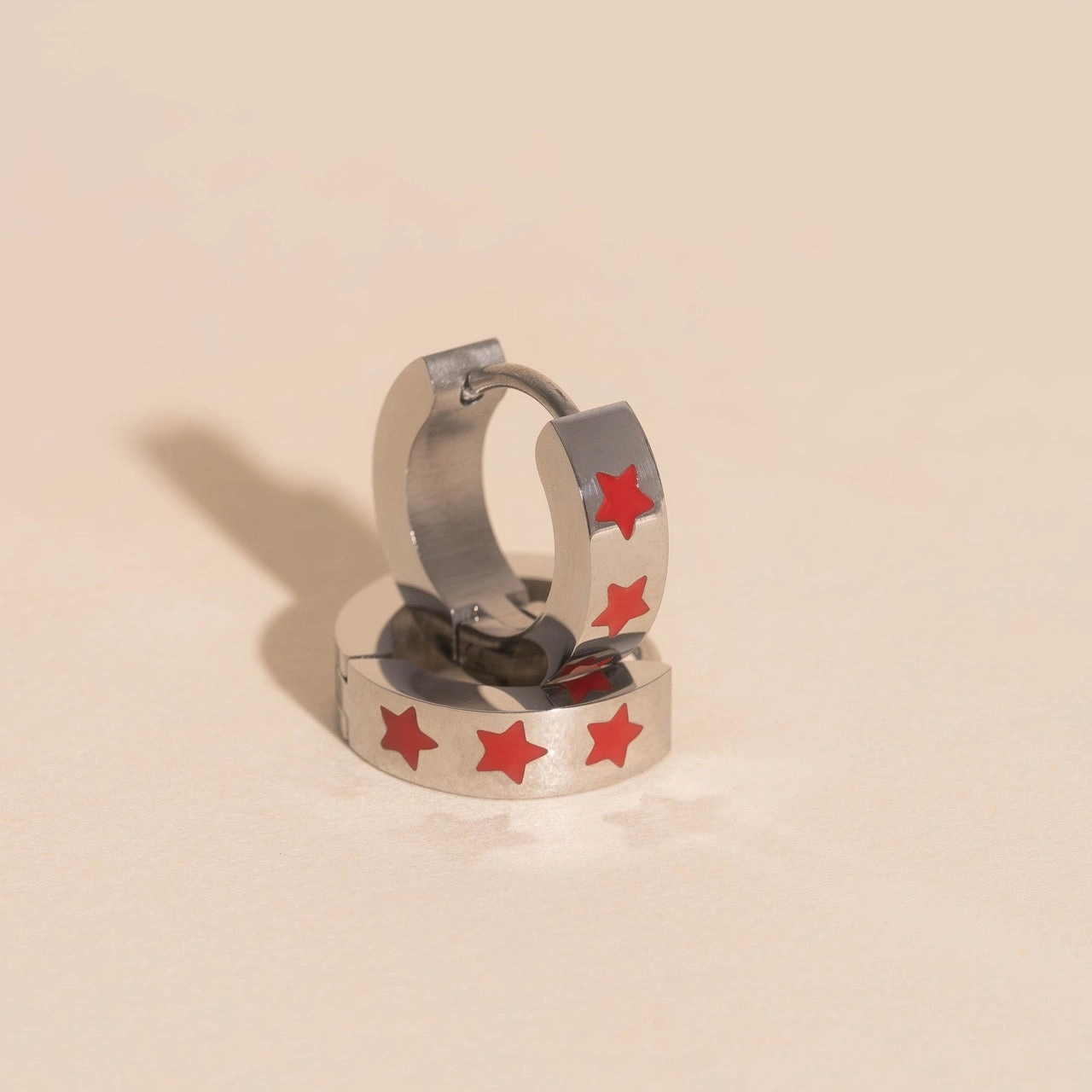 High-Quality Item Stylish Aesthetic Star Spangled Chunky Huggie Hoop Earrings