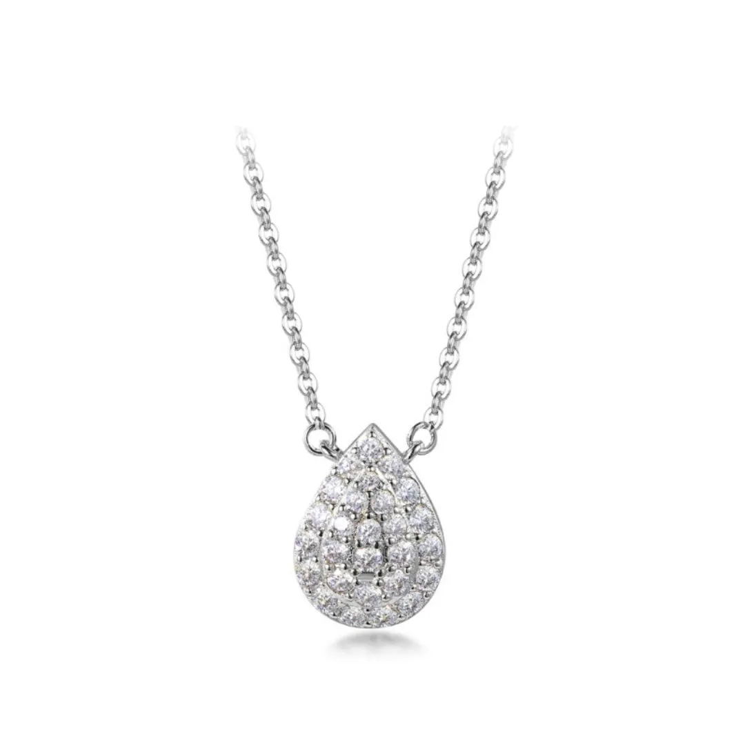 Birthday Pick Urban Day Sterling Silver Micropave CZ Pear Shaped Solitaire Necklace