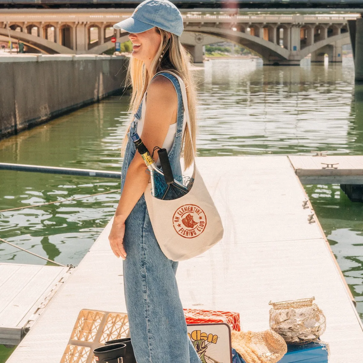 Premium Option Square Adornment Oh Clem Fishing Club Hand-made Tote Bag