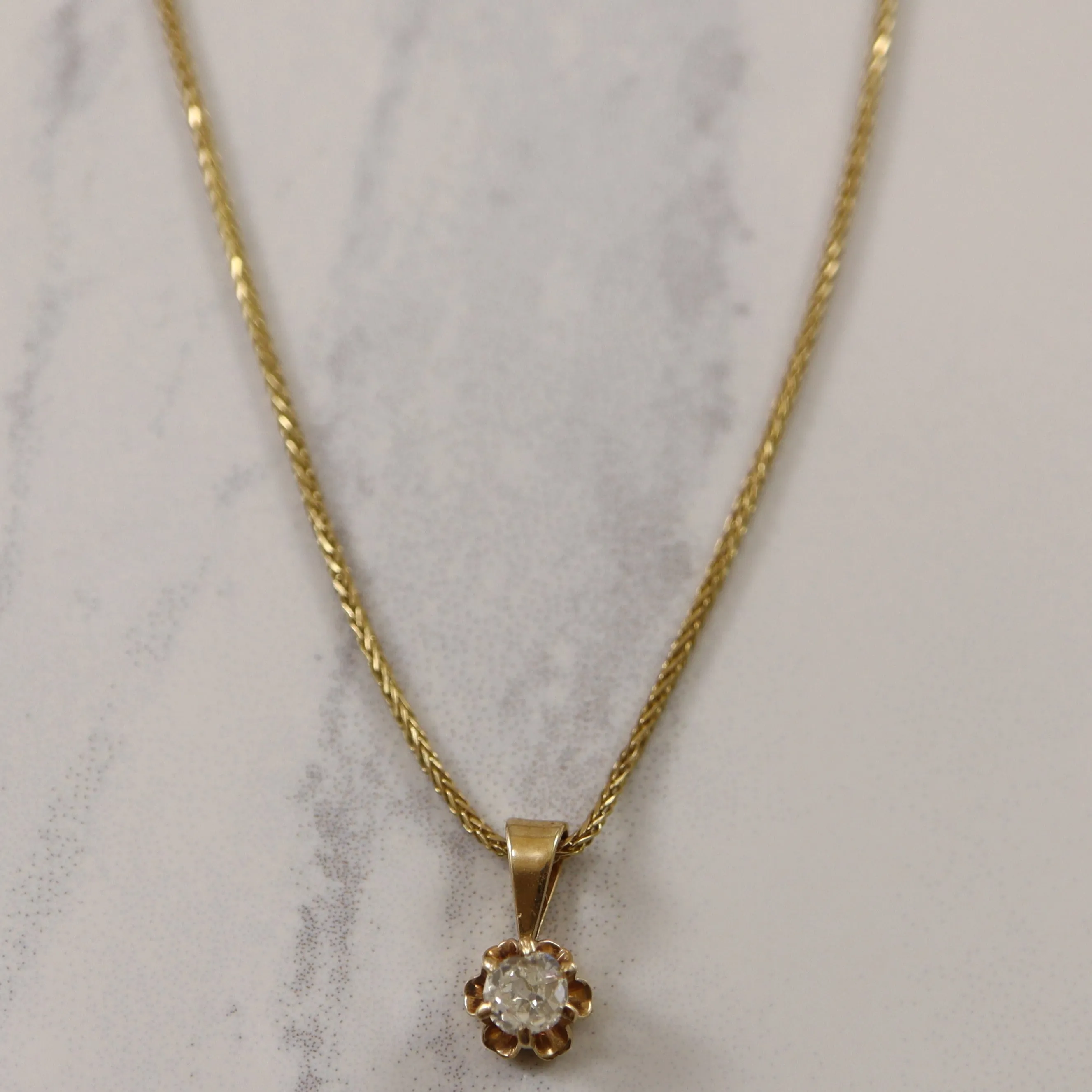 Evening Charm Trendy Detail Old Mine Cut Diamond Solitaire Necklace | 0.32ct | 15" |