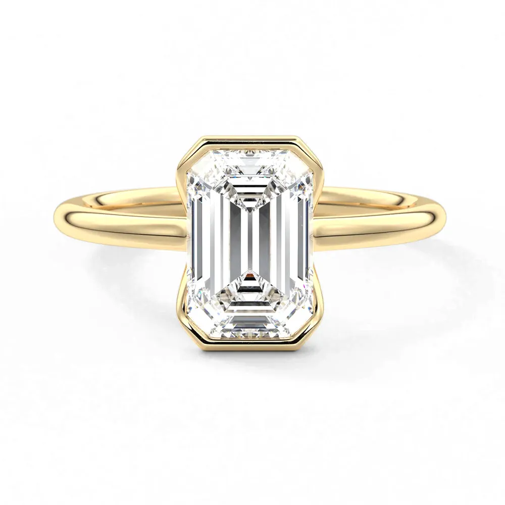 Half Bezel Moissanite Emerald Cut Engagement Ring Polished Touch