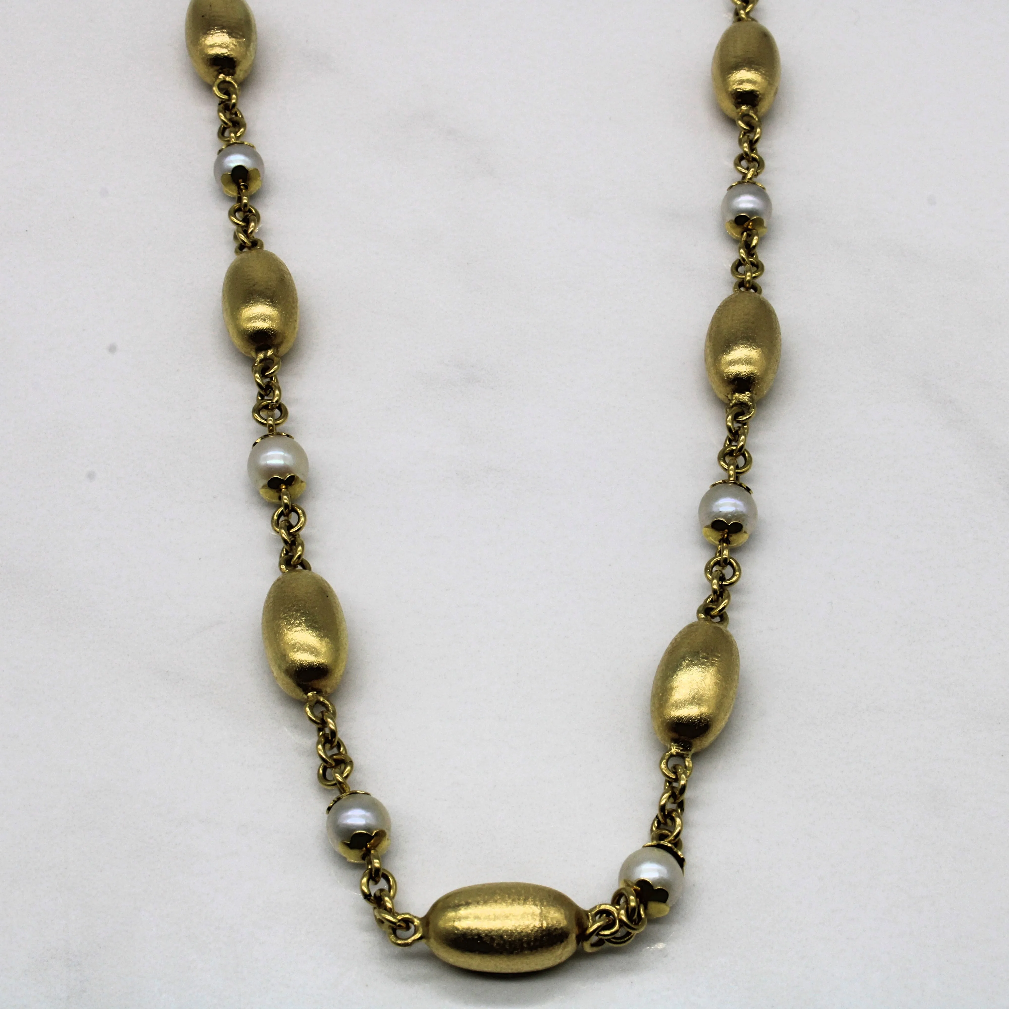 Pearl & Gold Bead Station Necklace | 20" | Cozy Glam