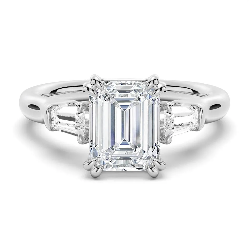 Emerald Cut Moissanite Engagement Ring with Tapered Baguette Side Stones All Age