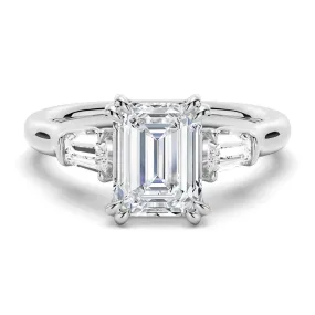 Emerald Cut Moissanite Engagement Ring with Tapered Baguette Side Stones Artistic Style