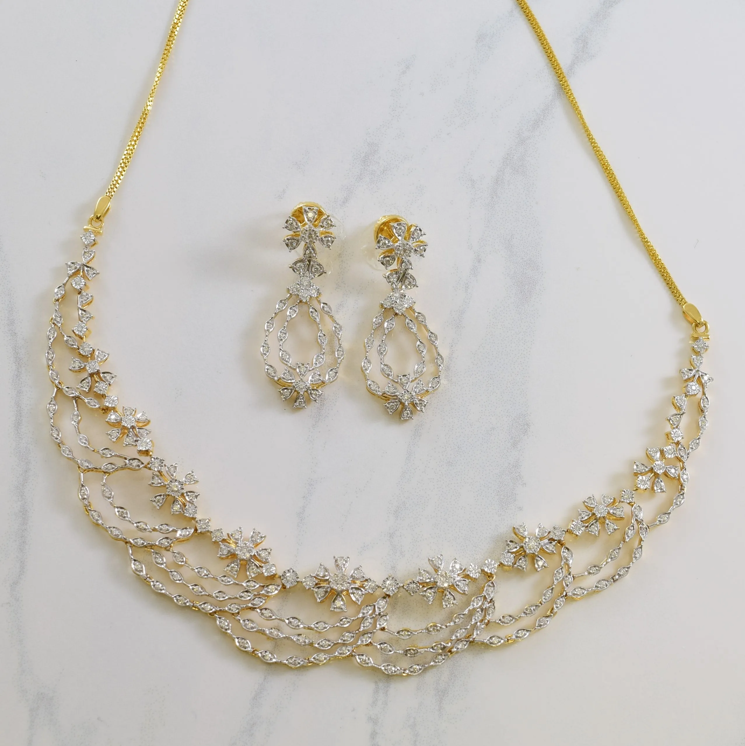 Ornate Diamond Necklace & Drop Earring Set | 2.00ctw | 15" | Statement Accent Graceful Craft