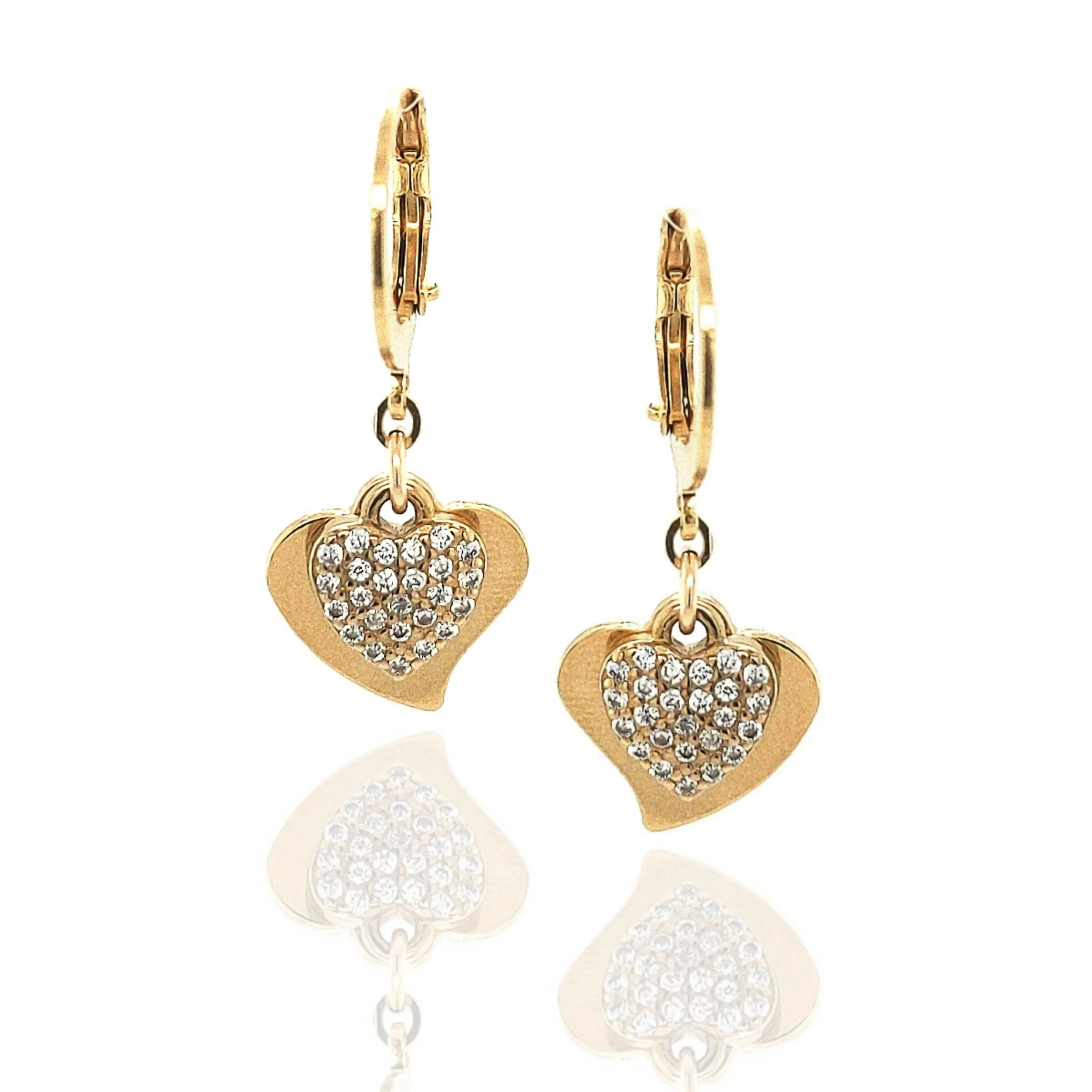Surgical Steel Solid And CZ Heart Earrings Splendid Decoration