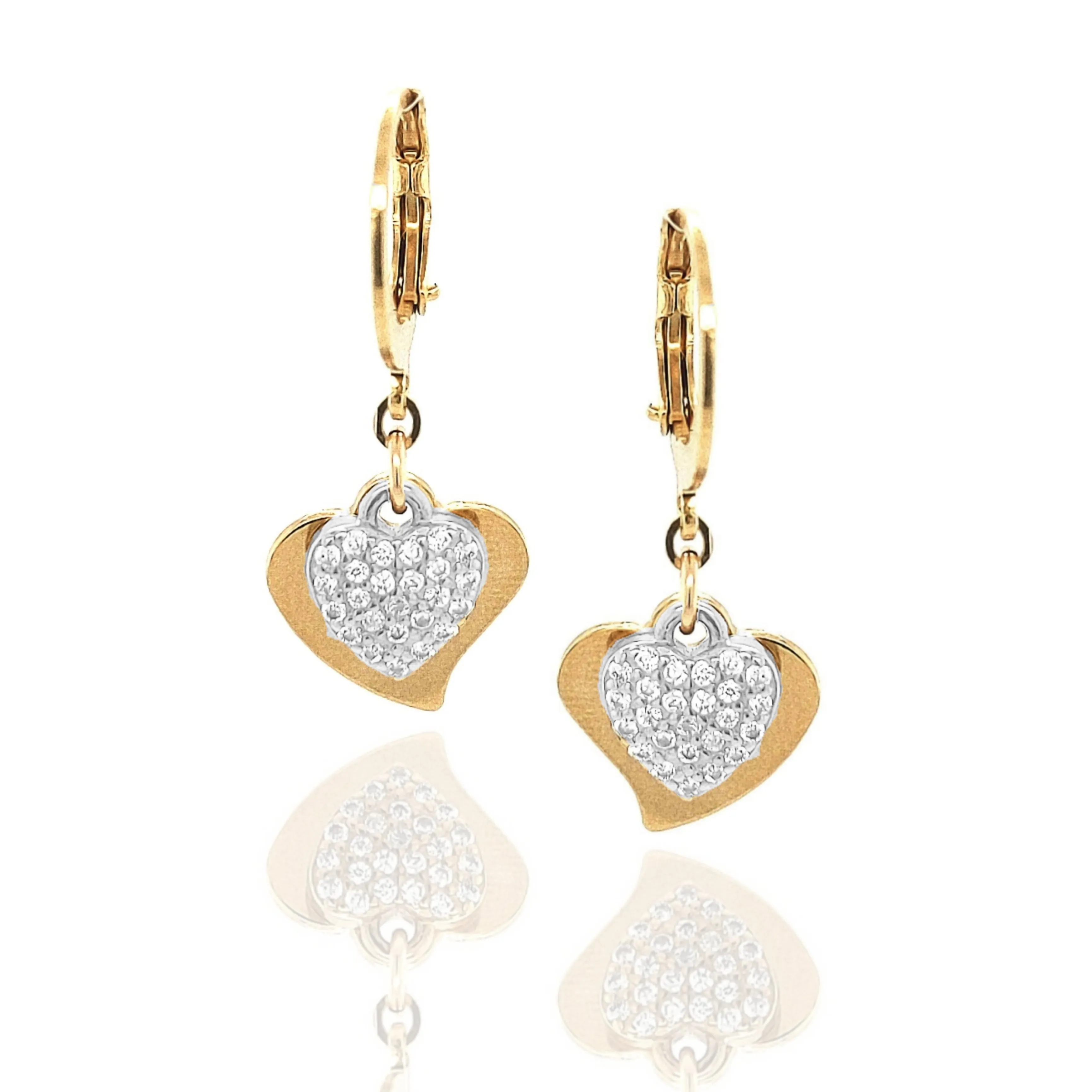 Surgical Steel Solid And CZ Heart Earrings Glittering Option Radiant Finish