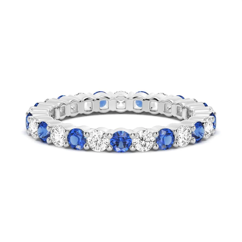 Prong Set Blue Sapphire and White Sapphire Eternity Wedding Band Modern Heirloom Weekend Ready