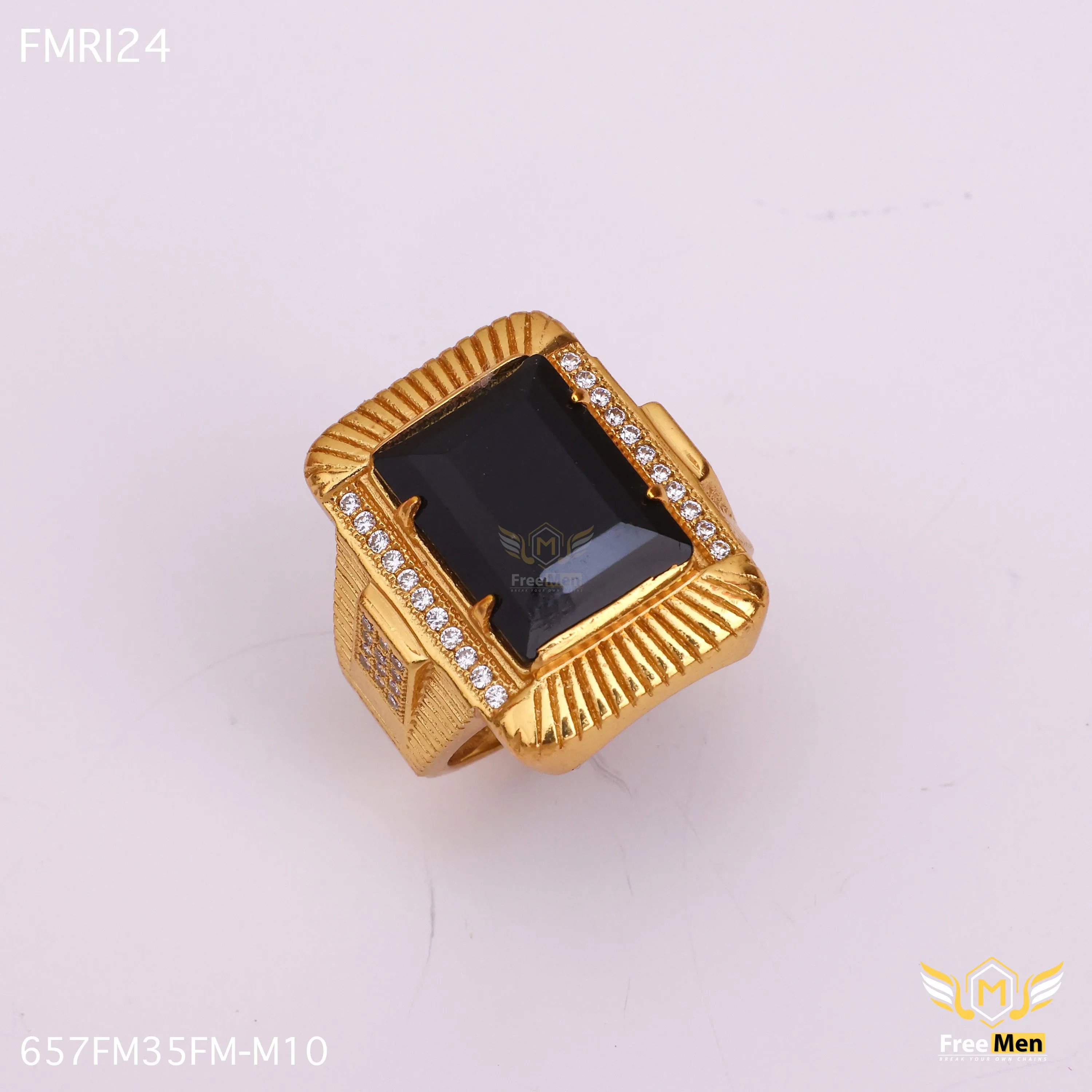 Freemen Encircle Black Big AD Design Golden Ring - FMRI24 Bold Trinket