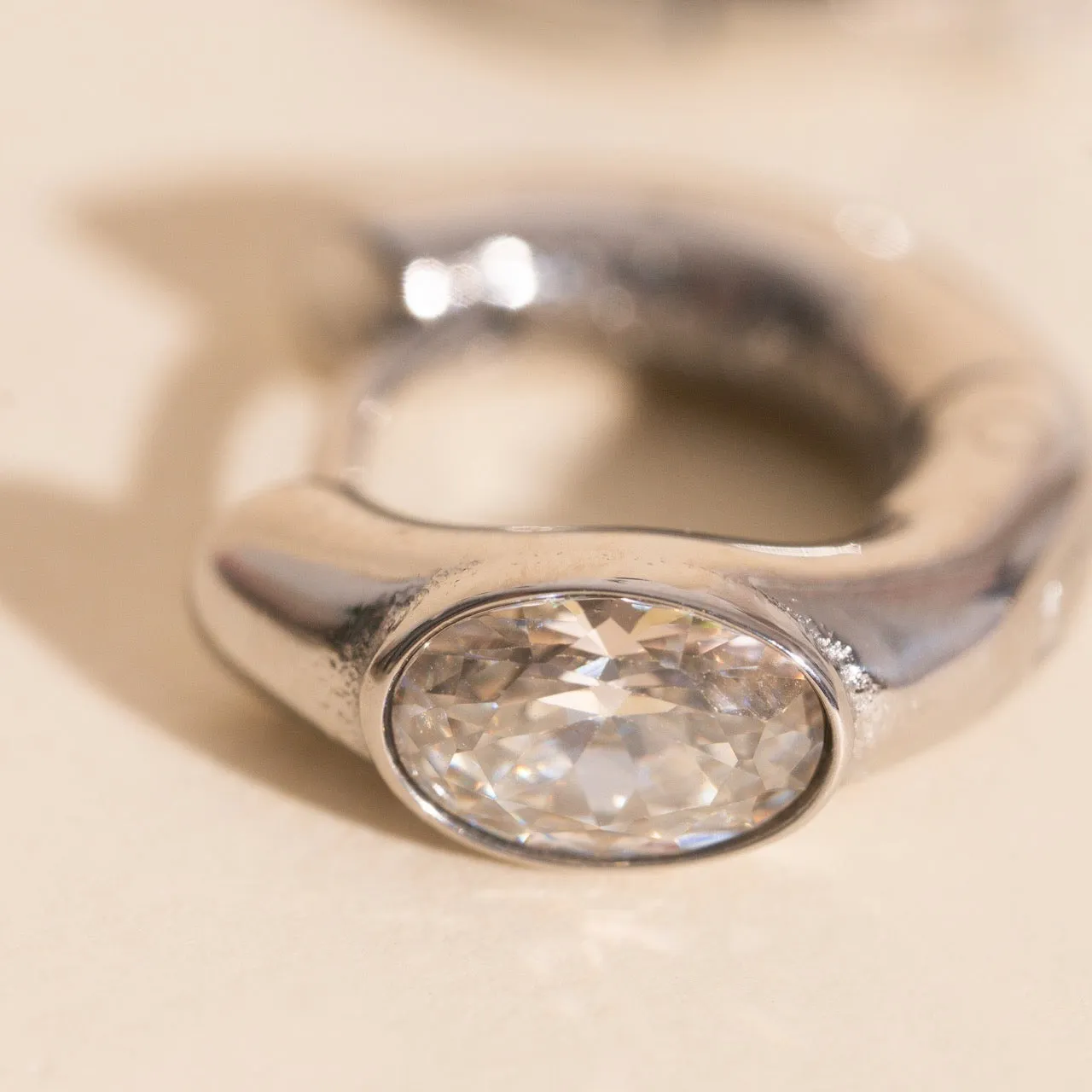 Oval Crystal Chunky Rounded Huggie Hoop Earrings Night Item