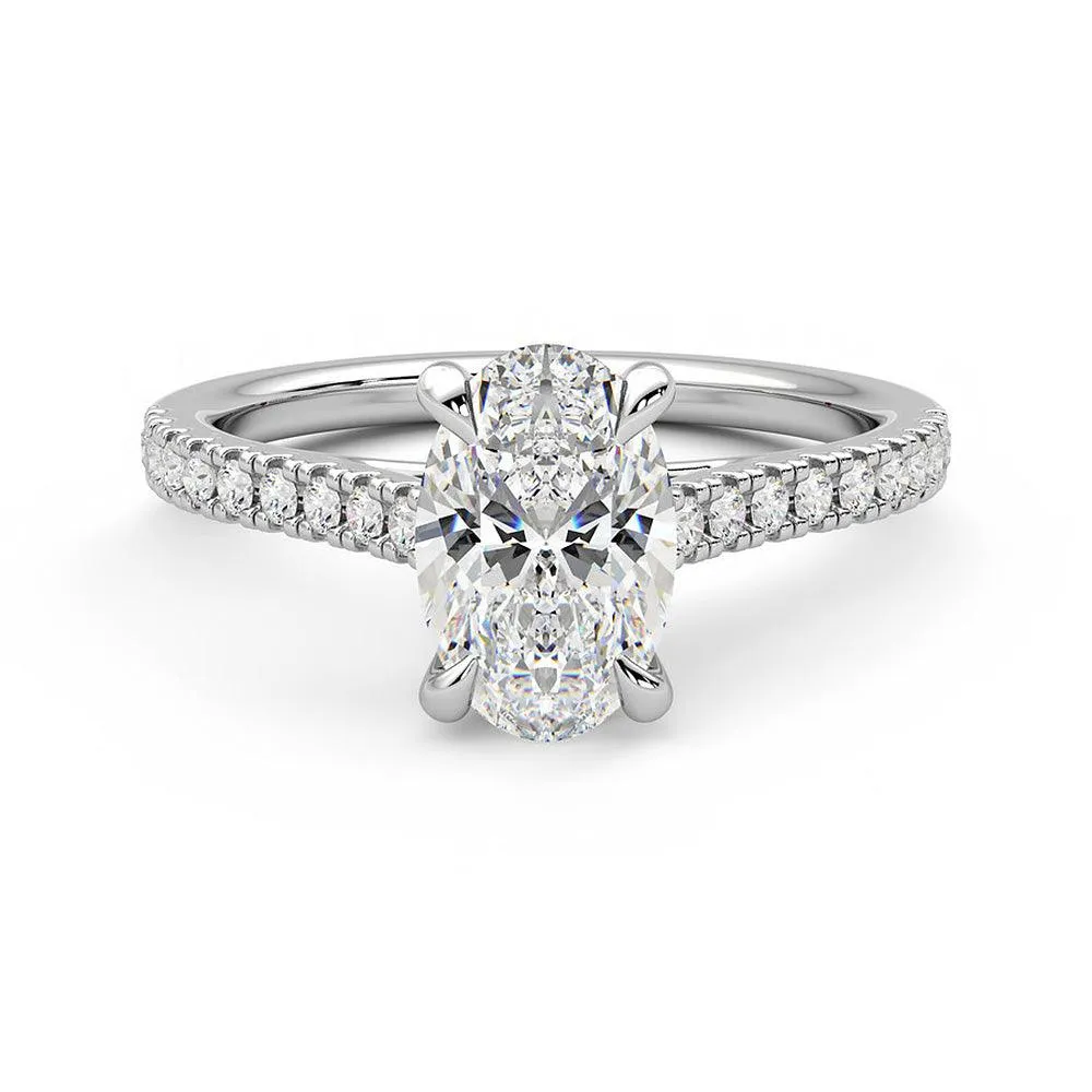 Superior Symbol Immediate Use Oval Cut Moissanite Engagement Ring with Hidden Anniversary Stone and Pav?? Accents
