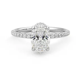 Wonderful Statement Travel Friendly Oval Cut Moissanite Engagement Ring with Hidden Halo and Anniversary Stone Accent