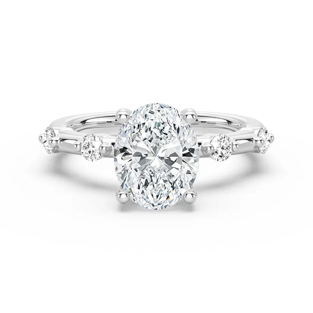 Oval Cut Moissanite Ring with Diamond Spaced Band and Hidden Halo Classic Adornment