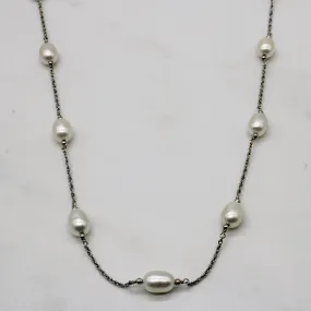 Oval Pearl Station Necklace | 18" | Charming Treasures