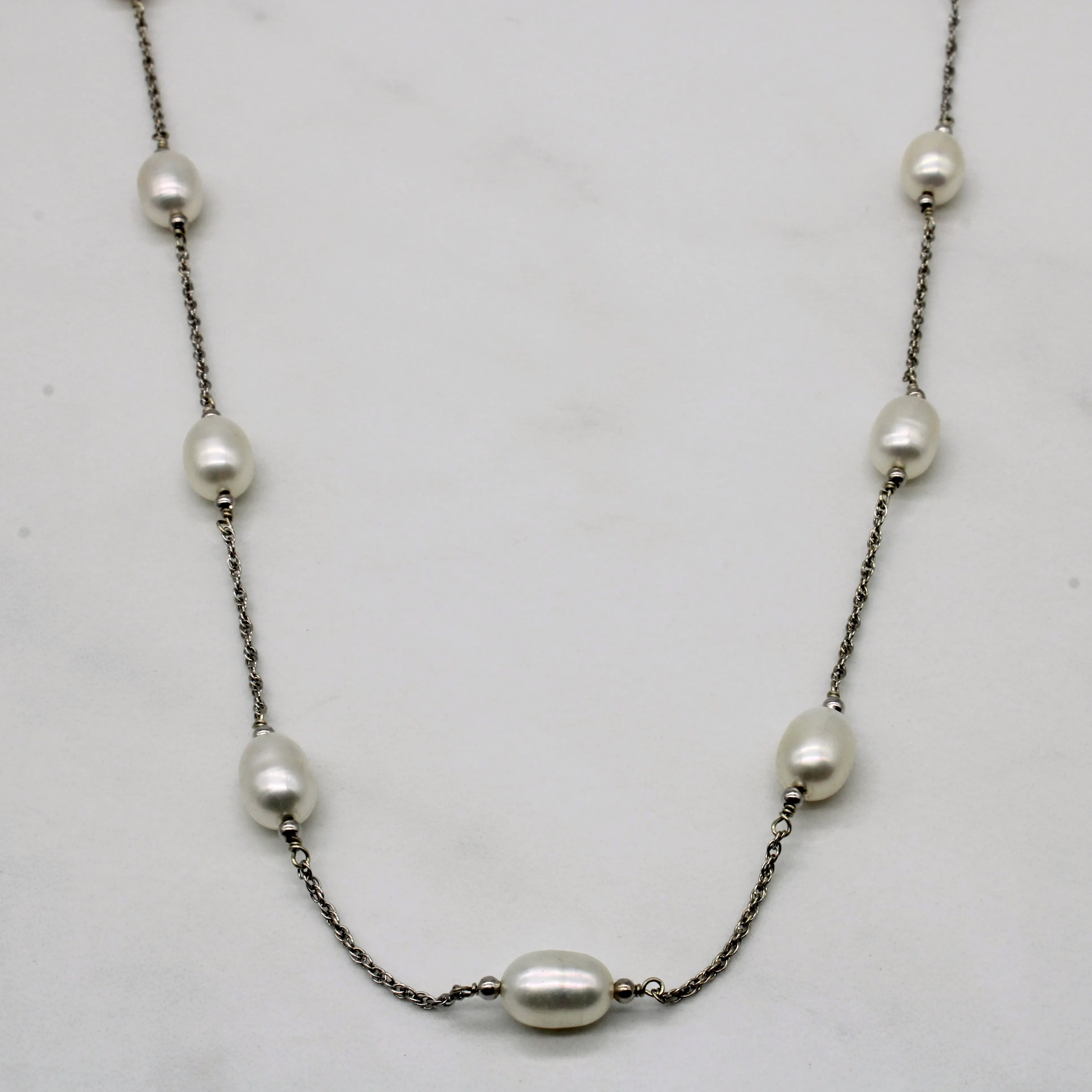 Oval Pearl Station Necklace | 18" | Charming Treasures