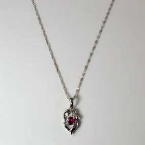 Oval Ruby & Diamond Necklace | 0.20ct, 0.02ct | 18" | Artful Feature Textured Layers