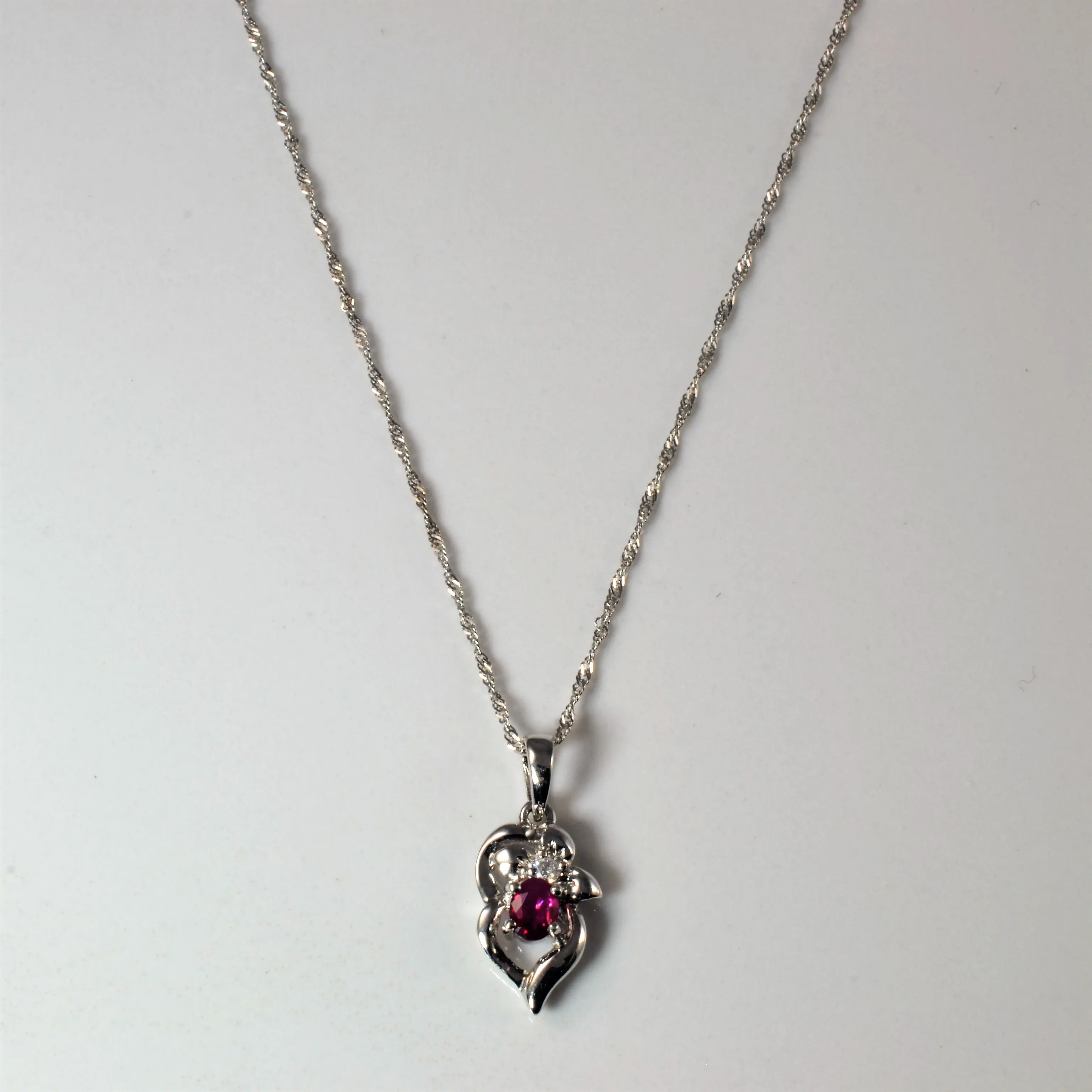 Oval Ruby & Diamond Necklace | 0.20ct, 0.02ct | 18" | Artful Feature Textured Layers