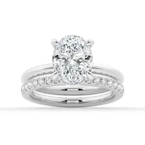 Daily Gift Oval Solitaire Hidden Halo Moissanite Ring Set with Matching Wedding Band
