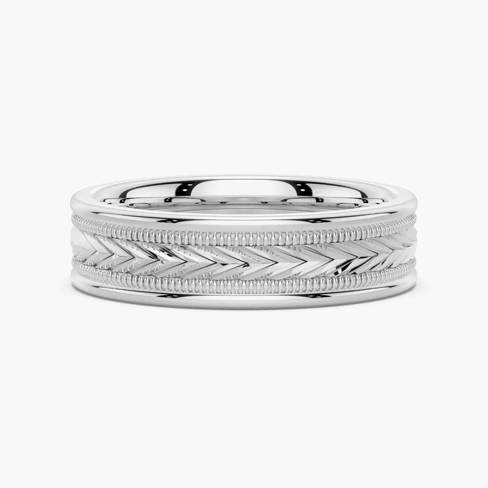 Crystal Clear Contemporary Detail 6mm Arrow Pattern Minimalist Men's Wedding Band