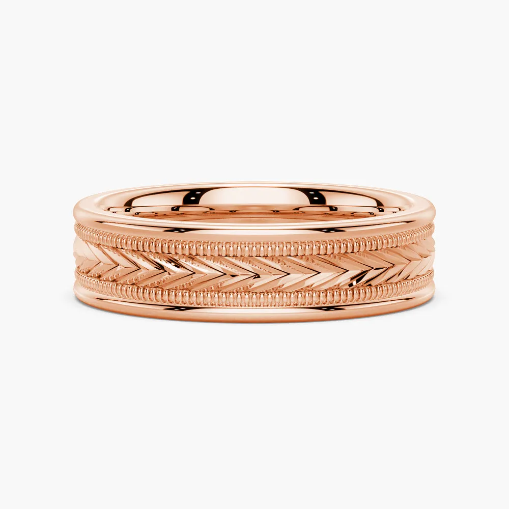 everyday elegance Lustrous Craft 6mm Arrow Pattern Minimalist Men's Wedding Band