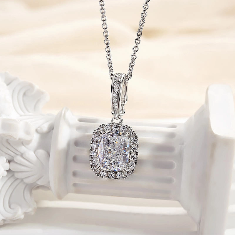 Fine Detailing Shiny Jewels Louily Ice Cushion Cut White Stone with Necklace In Sterling Silver
