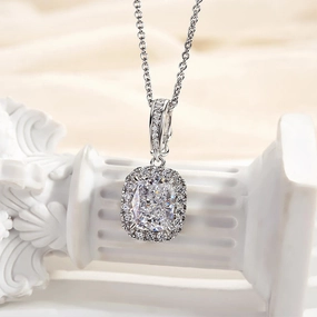 Fine Detailing Shiny Jewels Louily Ice Cushion Cut White Stone with Necklace In Sterling Silver