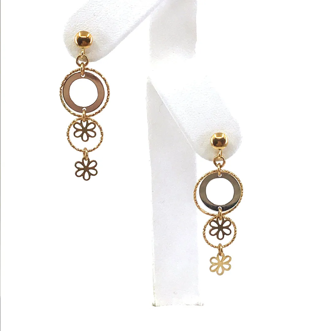 14K Gold Two Tone Circle Earrings Decorative Decor Polished Aesthetic