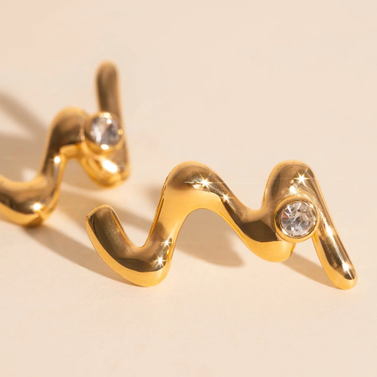 Wave Whisper Stud Earrings Curved Embellishment