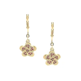 Gold Plated Surgical Steel Double Pink CZ Flower Earring Graceful Decor