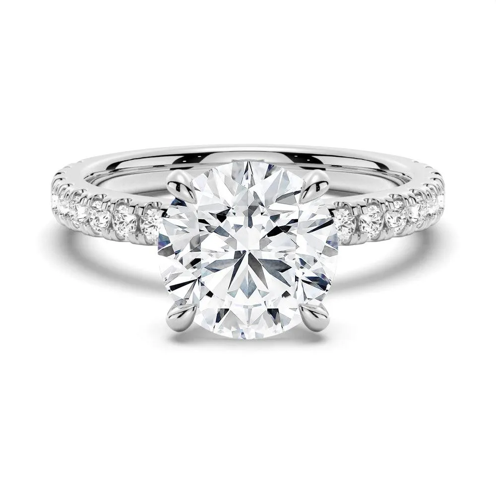 Showcase Jewelry Fashionable Style Pav?? Band Round Moissanite Engagement Ring With Hidden Halo