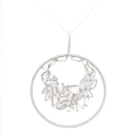 Peaceful Style Superb Jewelry Rhodium Plated Sterling Silver Circle With Baguettes Pendant Necklace