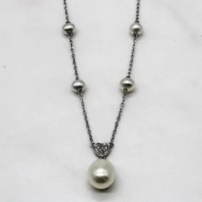 Classic Finish Pearl & Diamond Drop Necklace | 0.03ctw | 17" |