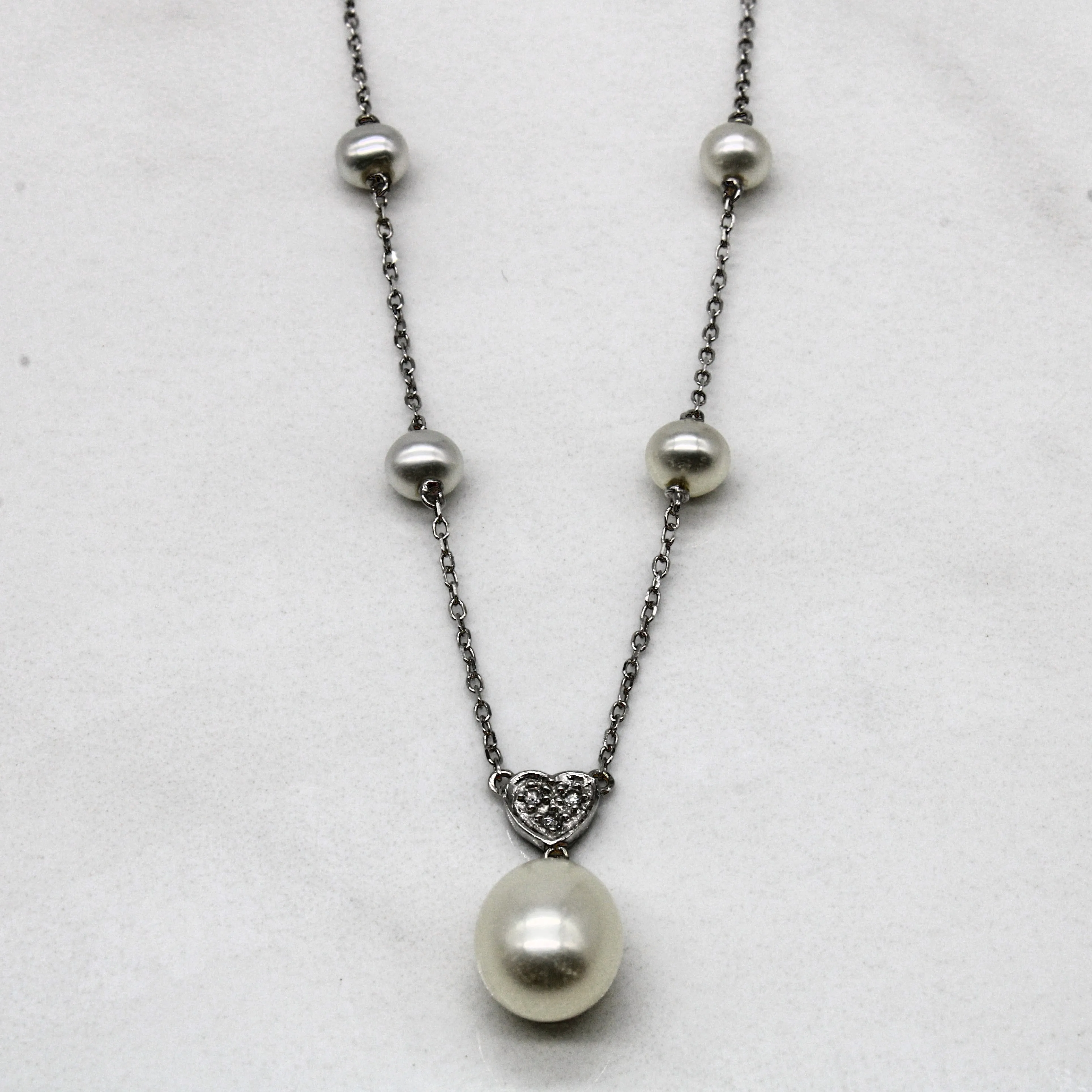 Classic Finish Pearl & Diamond Drop Necklace | 0.03ctw | 17" |