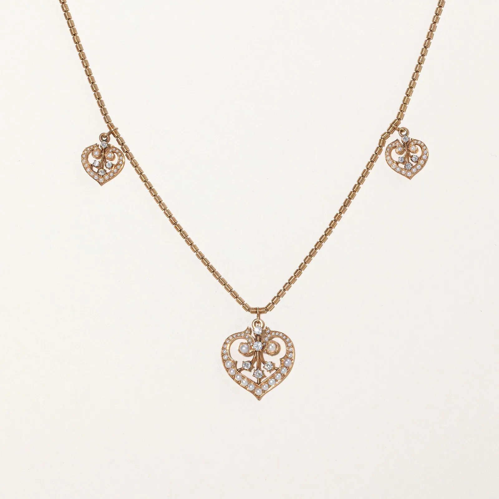 Pearl & Diamond Heart Charm Necklace | 0.31ctw | 17" | Day To Night Eye-Catching Detail