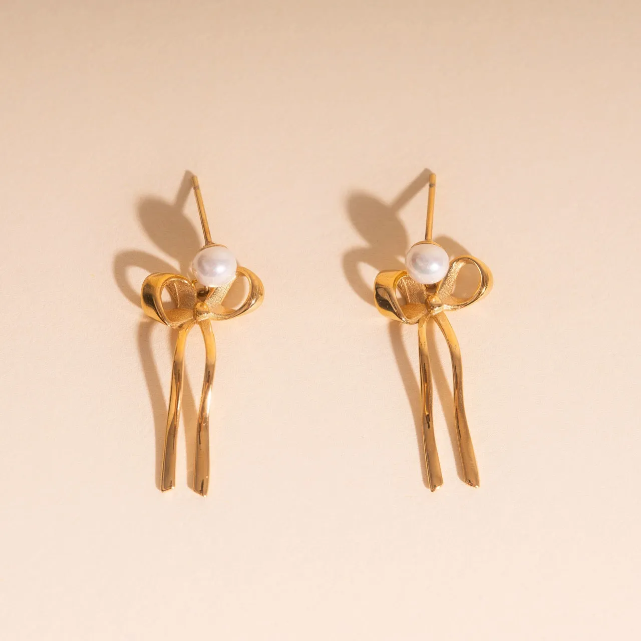 Pearl Dainty Bow Stud Earrings Shiny Option