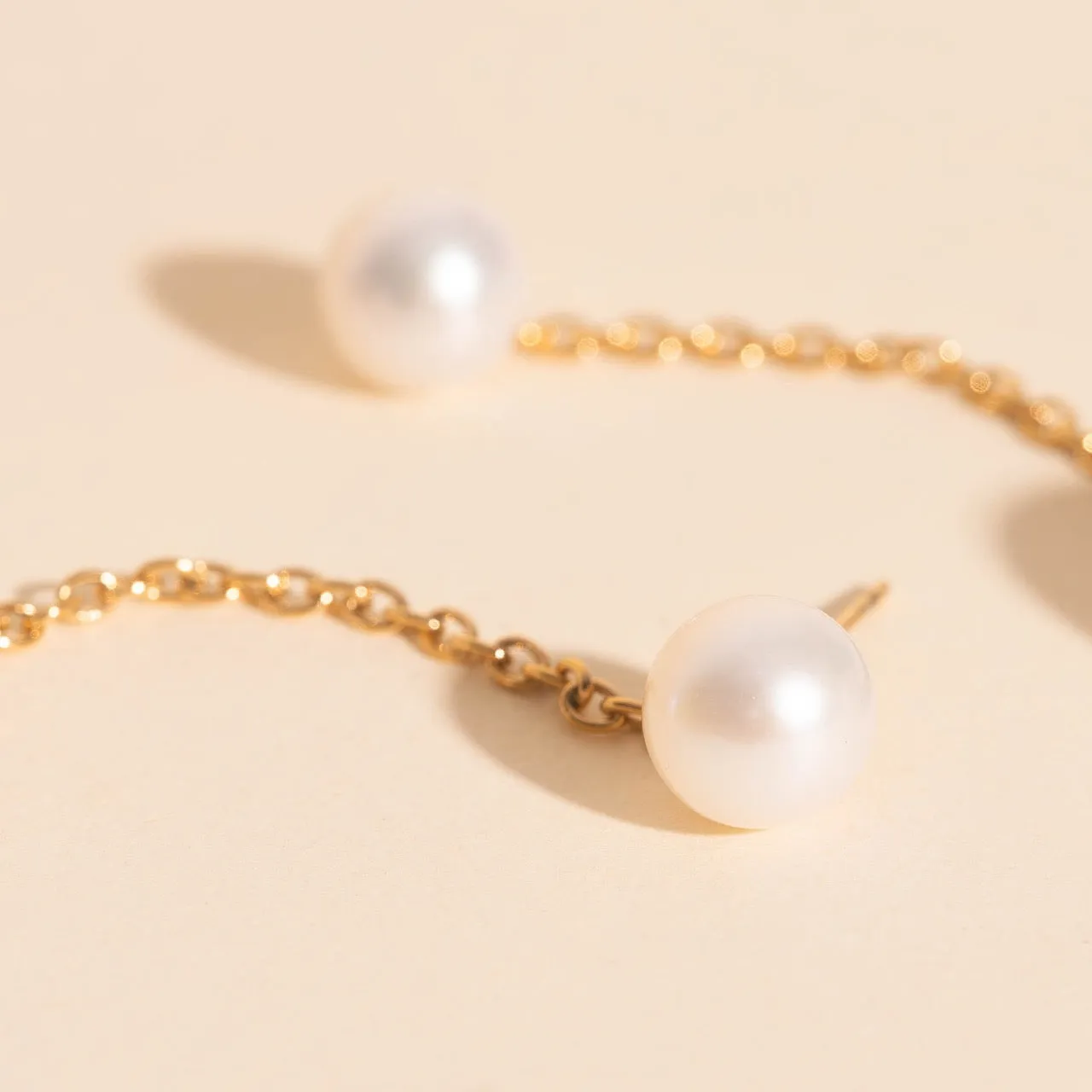 Delicate Look Pearl Line Stud Earrings