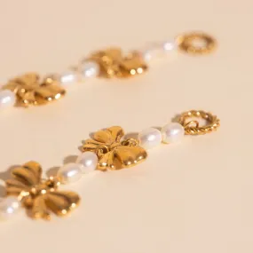 Pearl Ribbon Dangle Huggie Hoop Charms Curved Ornament Sturdy Appearance