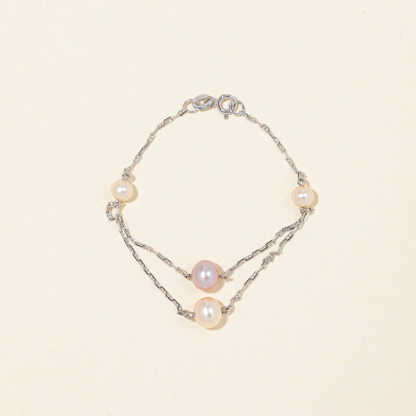 Shiny Jewelry Unique Edge Pearl Two Tier Bracelet | 6.5" |