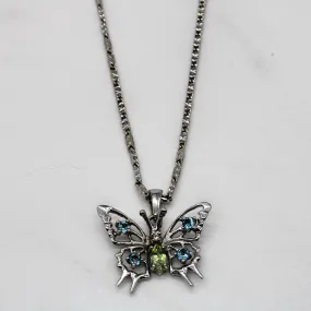 Shining Look Peridot & Aquamarine Butterfly Pendant & Necklace | 0.20ct, 0.20ctw | 20" |