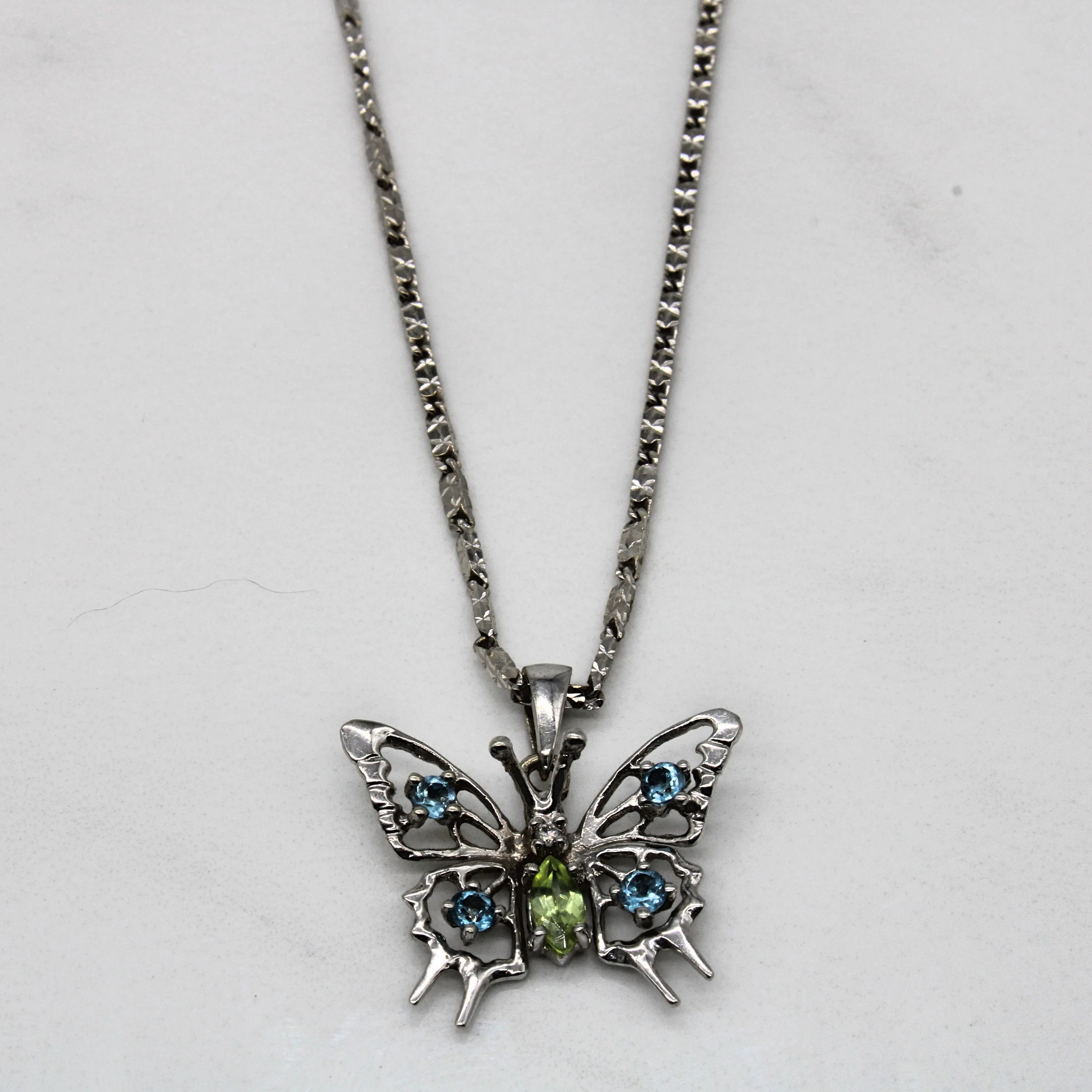 Shining Look Peridot & Aquamarine Butterfly Pendant & Necklace | 0.20ct, 0.20ctw | 20" |