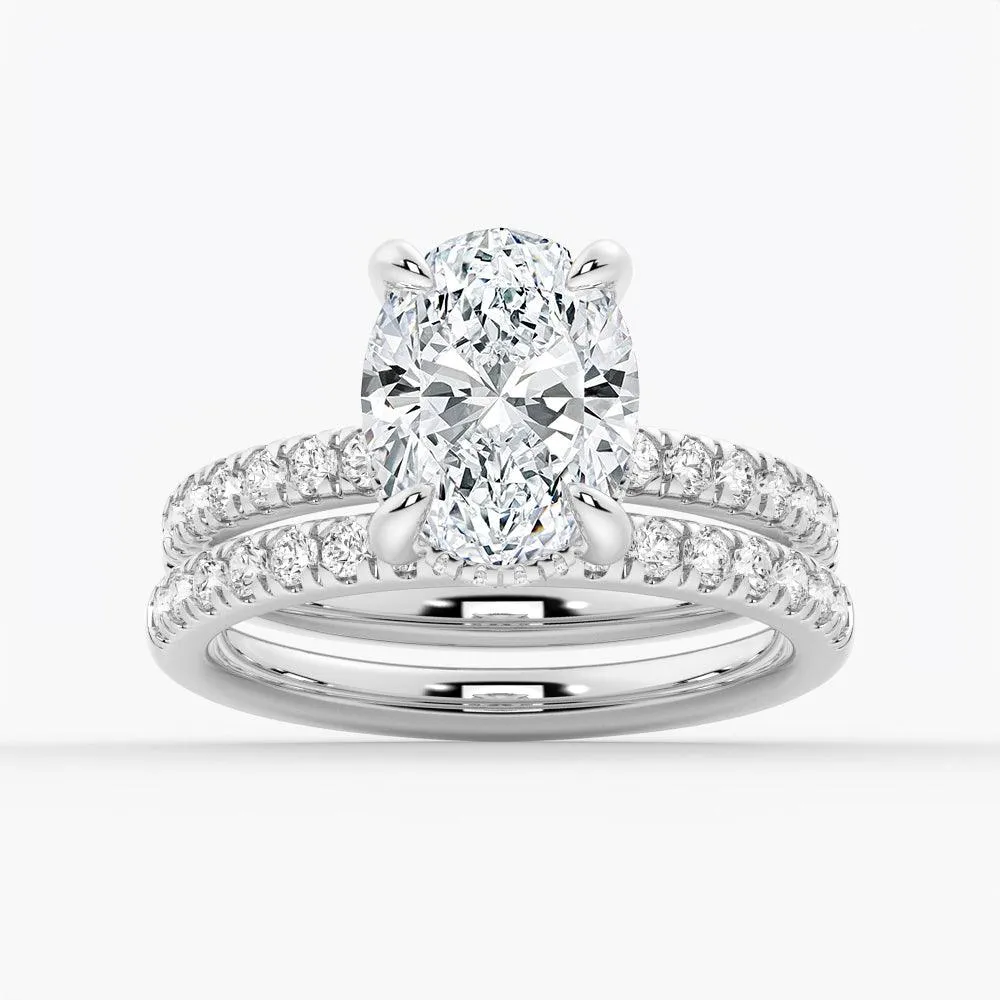 Wedding Keepsake Micropav?? Oval Hidden Halo Moissanite Ring Set with Matching Wedding Band