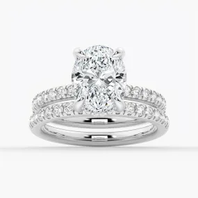 Micropav?? Oval Hidden Halo Moissanite Ring Set with Matching Wedding Band High-End Art