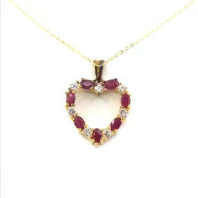 Exhibiting Item Sterling Silver Heart with Red Stones Pendant Necklace