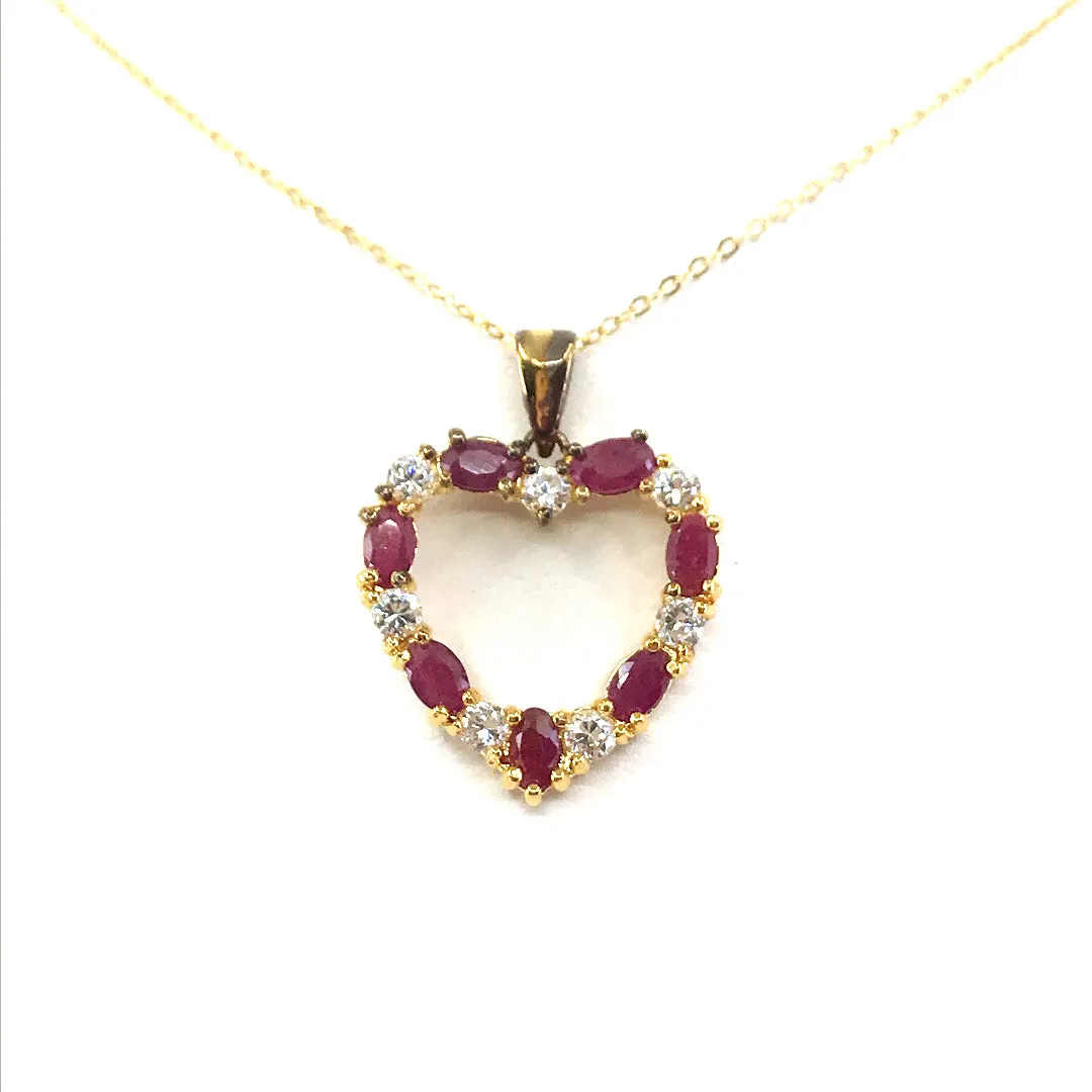 Exhibiting Item Sterling Silver Heart with Red Stones Pendant Necklace