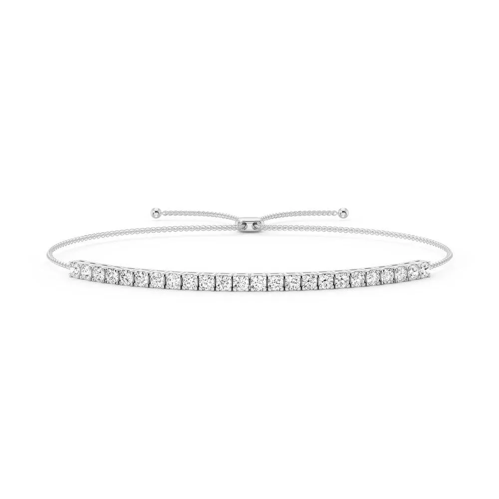 Petite 2.2mm Adjustable Moissanite Bolo Bracelet Textured Layers