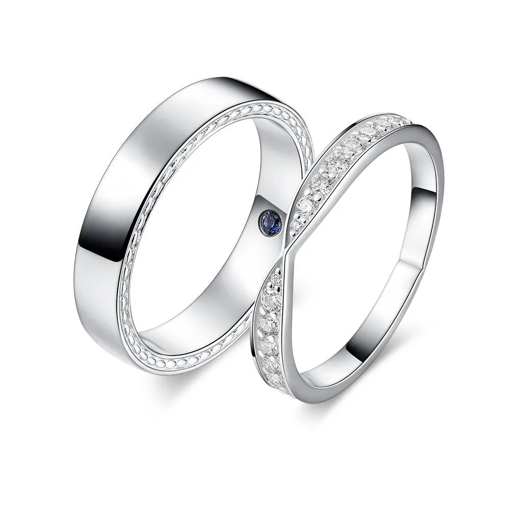 Petite Infinity Pave and High Polished Finish Couple's Ring Set Chic Contour